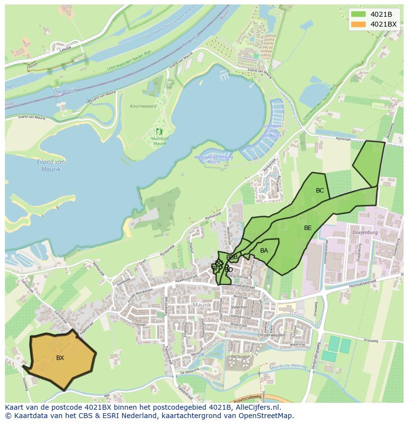 Afbeelding van het postcodegebied 4021 BX op de kaart.