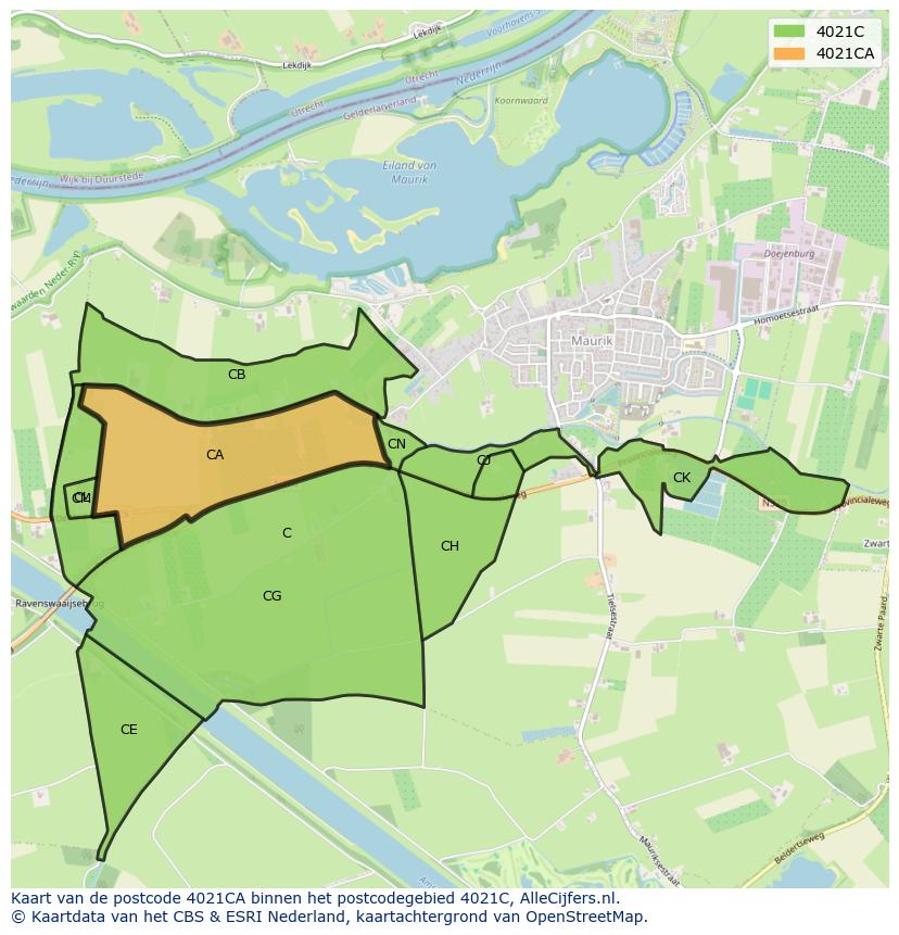 Afbeelding van het postcodegebied 4021 CA op de kaart.