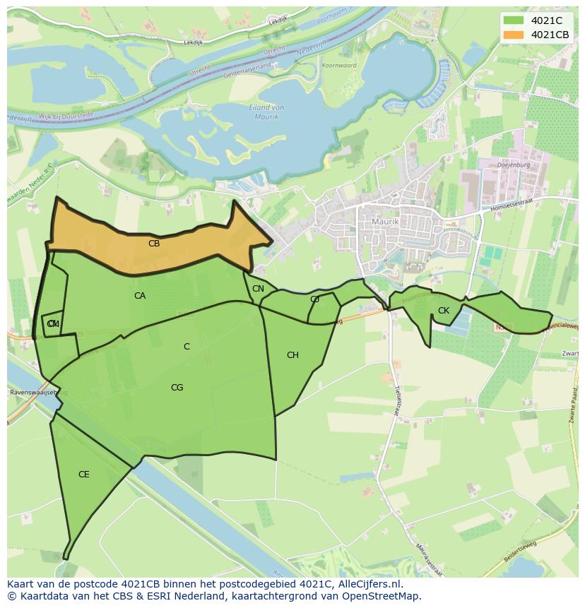 Afbeelding van het postcodegebied 4021 CB op de kaart.