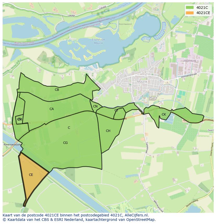 Afbeelding van het postcodegebied 4021 CE op de kaart.