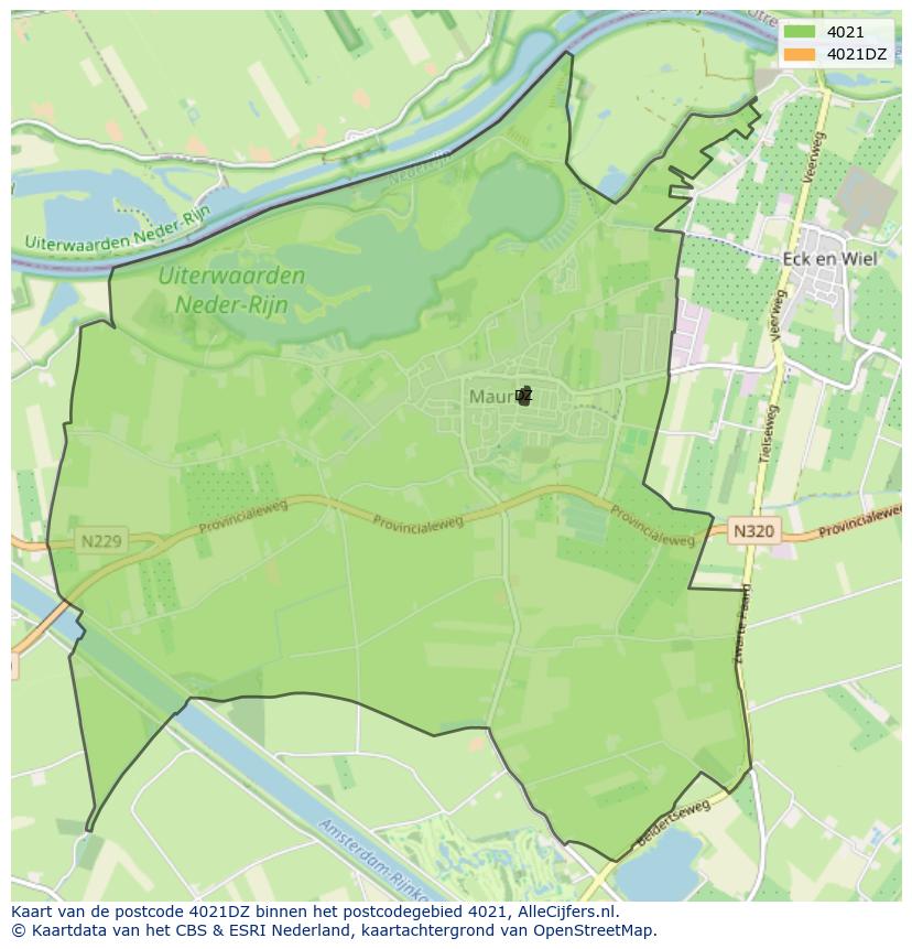 Afbeelding van het postcodegebied 4021 DZ op de kaart.