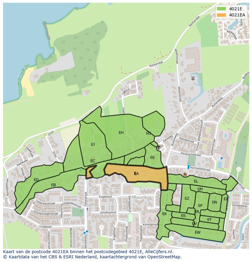 Afbeelding van het postcodegebied 4021 EA op de kaart.