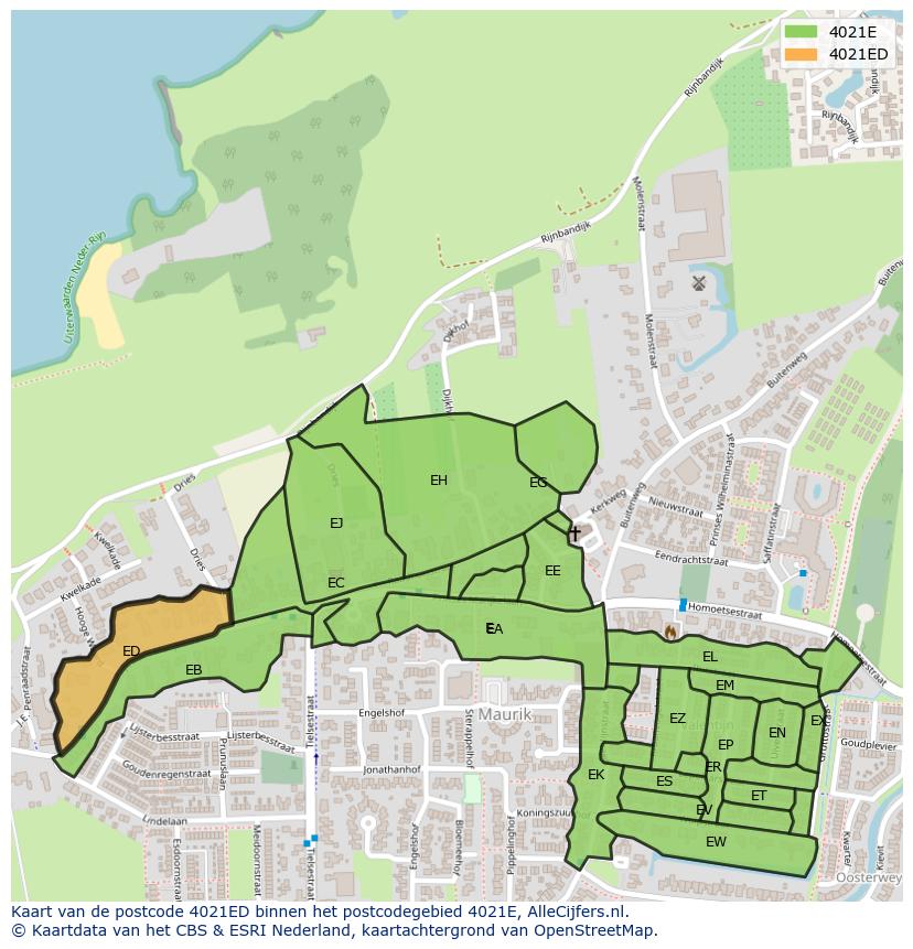 Afbeelding van het postcodegebied 4021 ED op de kaart.