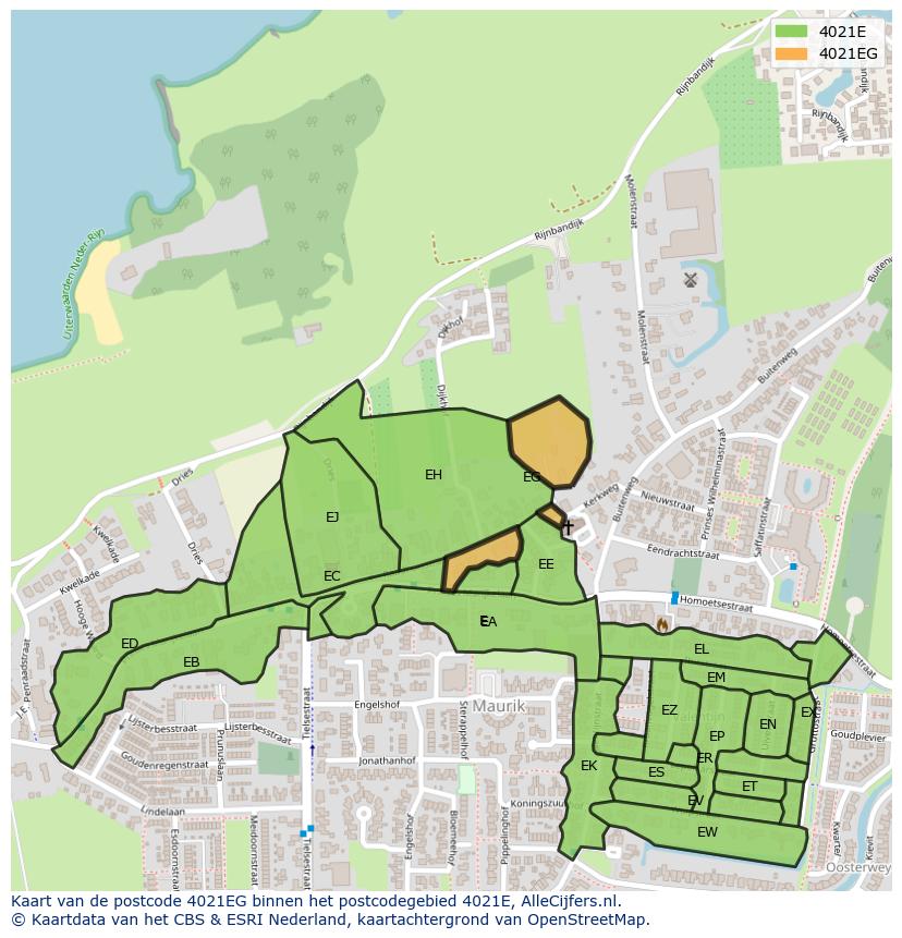 Afbeelding van het postcodegebied 4021 EG op de kaart.