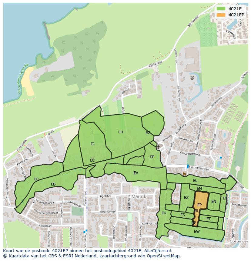 Afbeelding van het postcodegebied 4021 EP op de kaart.