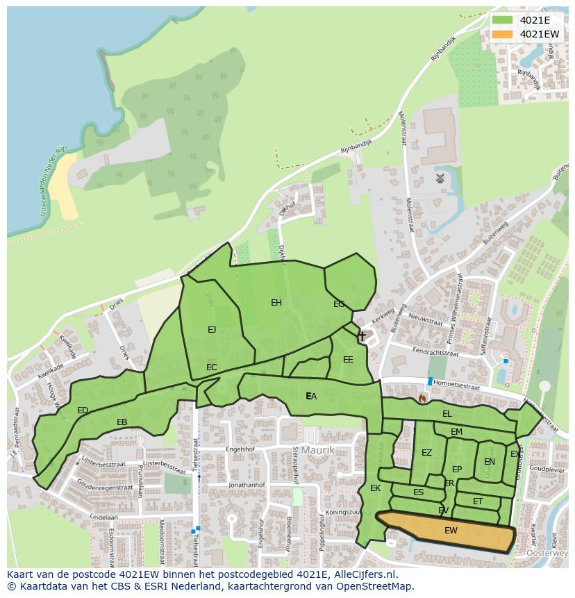 Afbeelding van het postcodegebied 4021 EW op de kaart.