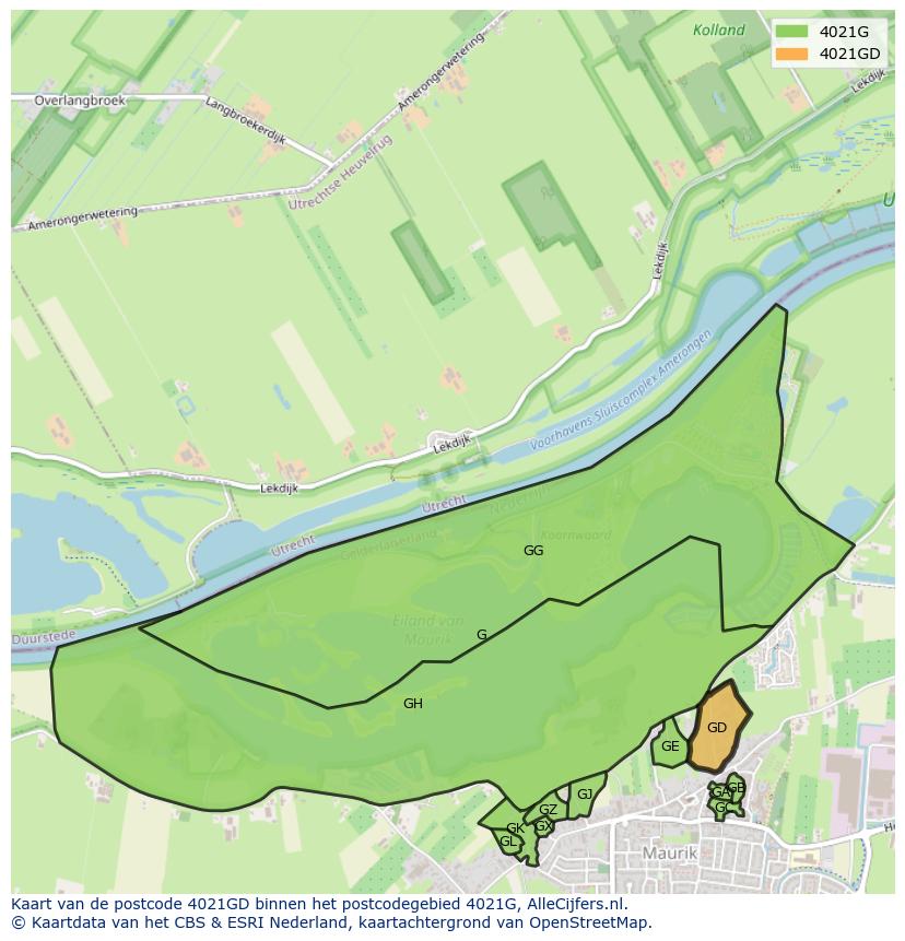 Afbeelding van het postcodegebied 4021 GD op de kaart.