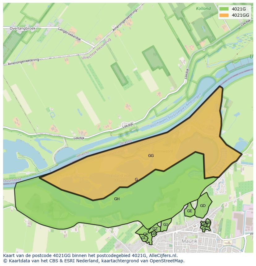 Afbeelding van het postcodegebied 4021 GG op de kaart.