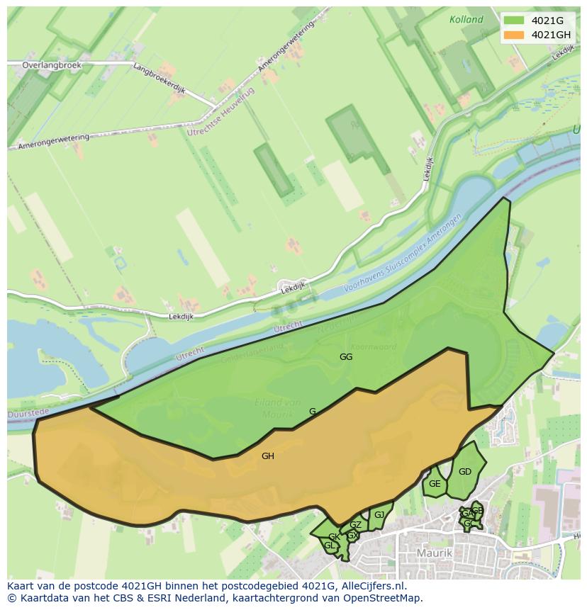 Afbeelding van het postcodegebied 4021 GH op de kaart.