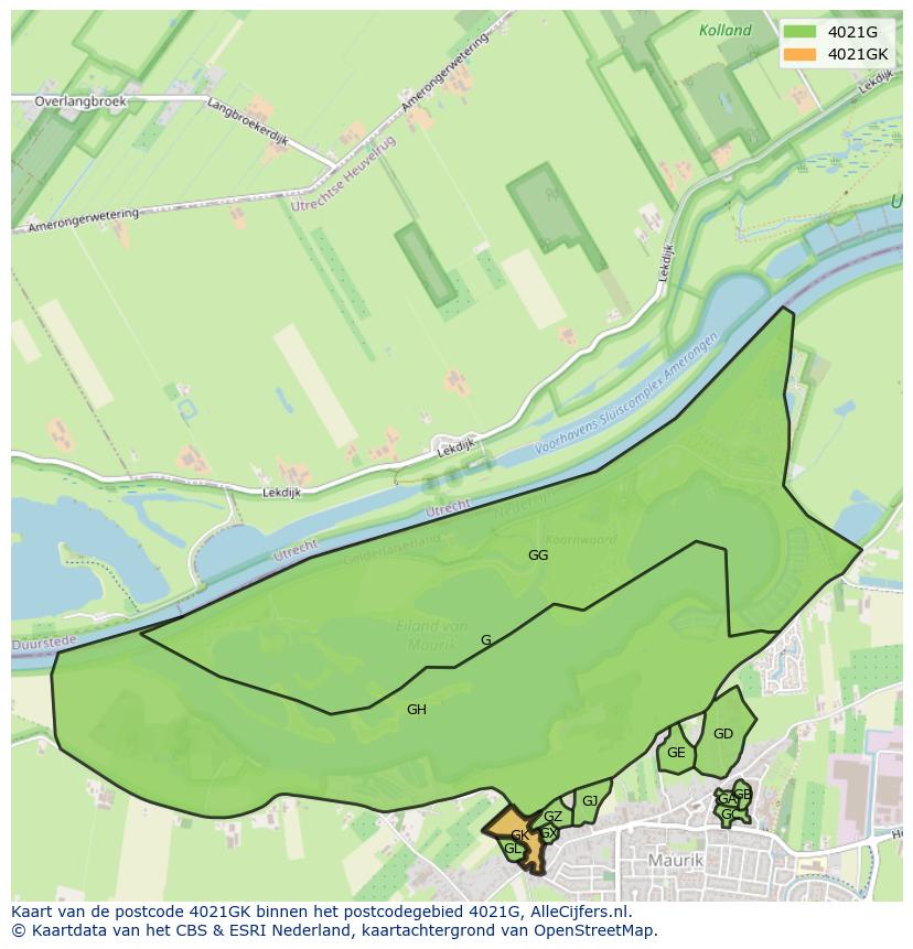 Afbeelding van het postcodegebied 4021 GK op de kaart.