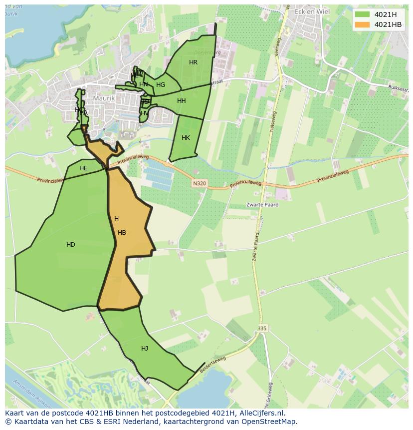 Afbeelding van het postcodegebied 4021 HB op de kaart.