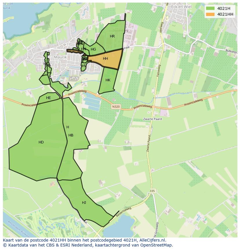 Afbeelding van het postcodegebied 4021 HH op de kaart.