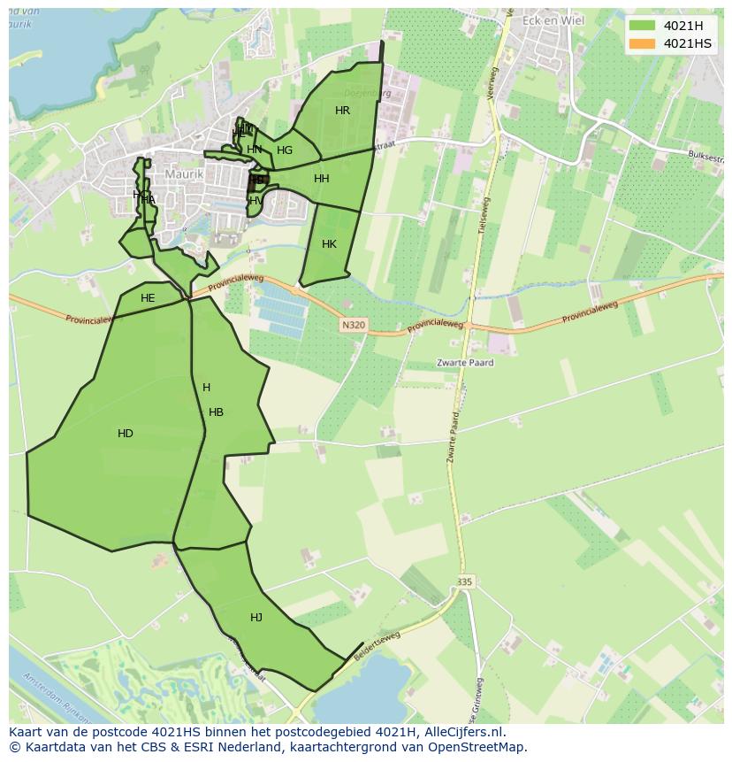 Afbeelding van het postcodegebied 4021 HS op de kaart.