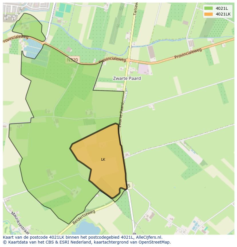 Afbeelding van het postcodegebied 4021 LK op de kaart.