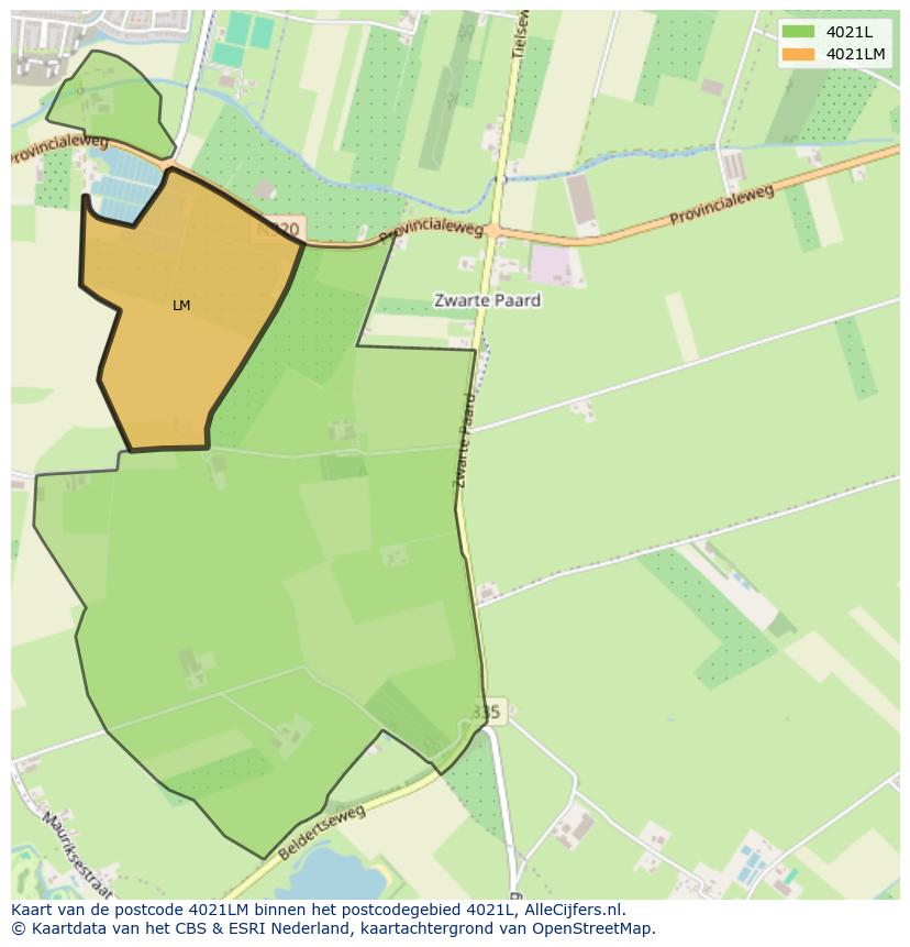 Afbeelding van het postcodegebied 4021 LM op de kaart.