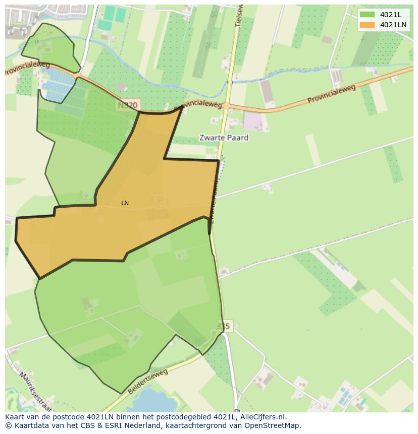 Afbeelding van het postcodegebied 4021 LN op de kaart.