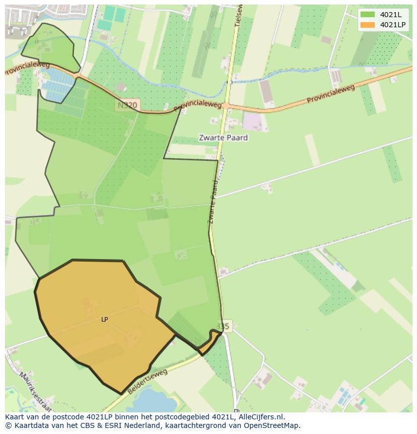 Afbeelding van het postcodegebied 4021 LP op de kaart.