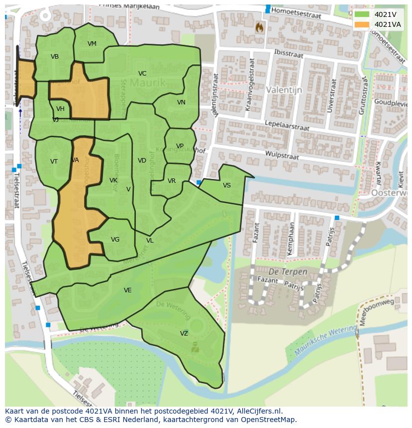 Afbeelding van het postcodegebied 4021 VA op de kaart.