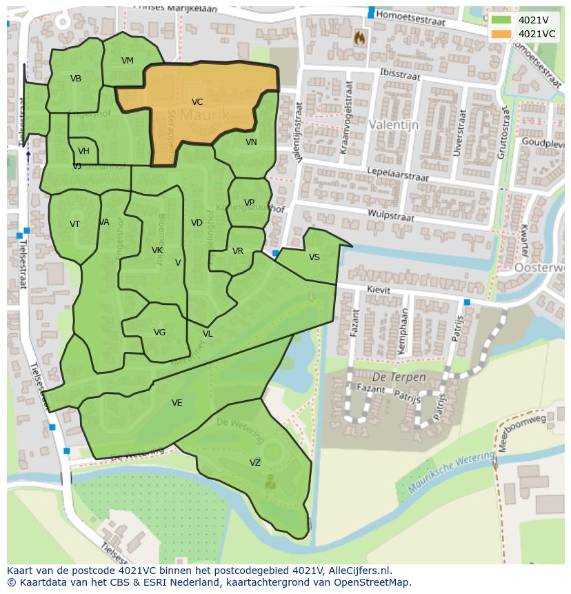 Afbeelding van het postcodegebied 4021 VC op de kaart.