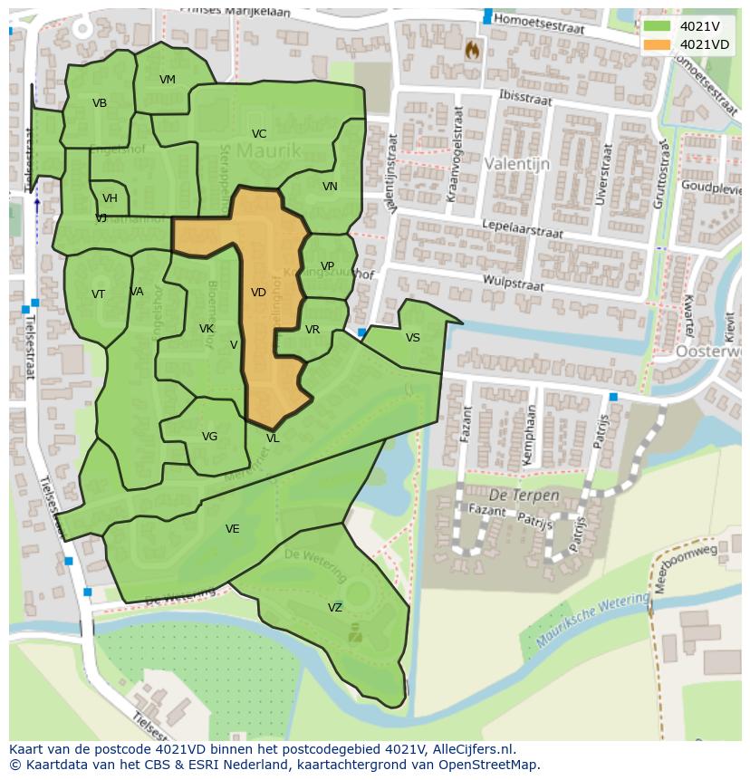Afbeelding van het postcodegebied 4021 VD op de kaart.