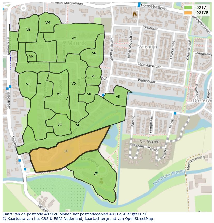 Afbeelding van het postcodegebied 4021 VE op de kaart.