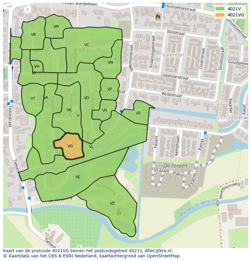 Afbeelding van het postcodegebied 4021 VG op de kaart.