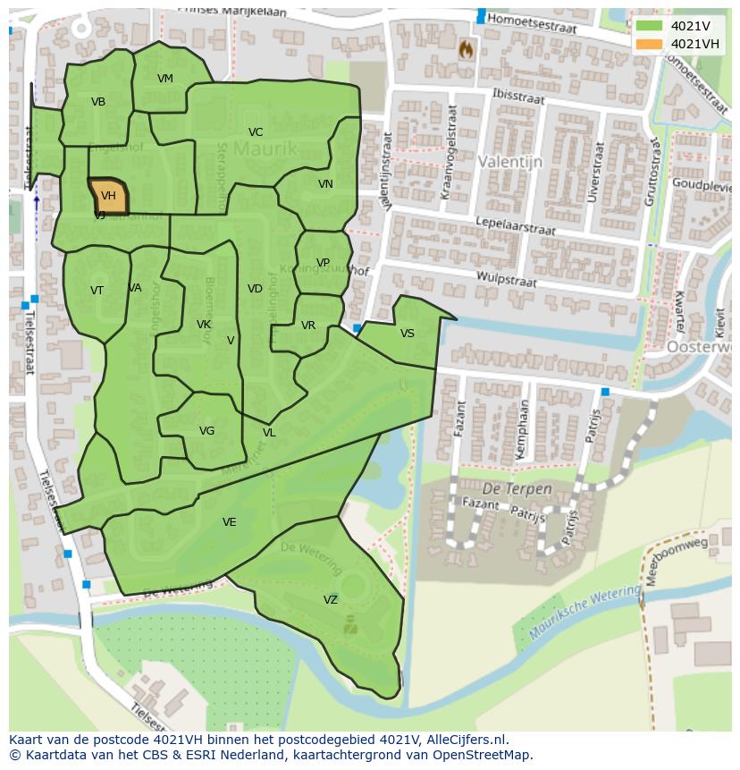 Afbeelding van het postcodegebied 4021 VH op de kaart.