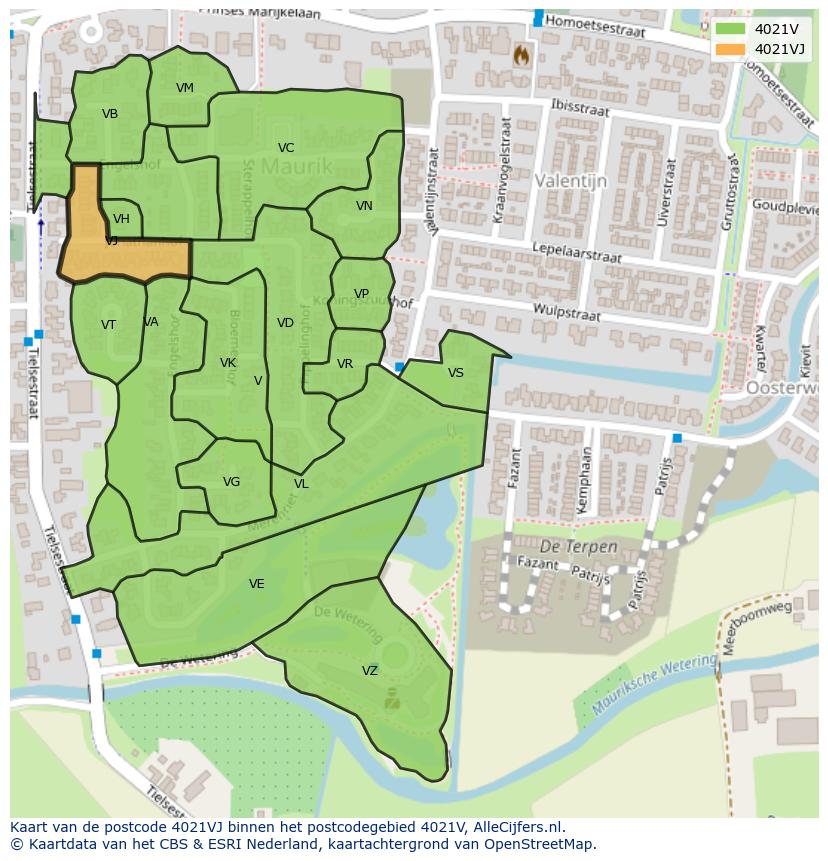 Afbeelding van het postcodegebied 4021 VJ op de kaart.