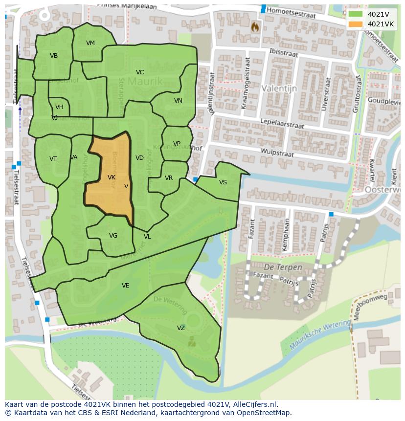 Afbeelding van het postcodegebied 4021 VK op de kaart.