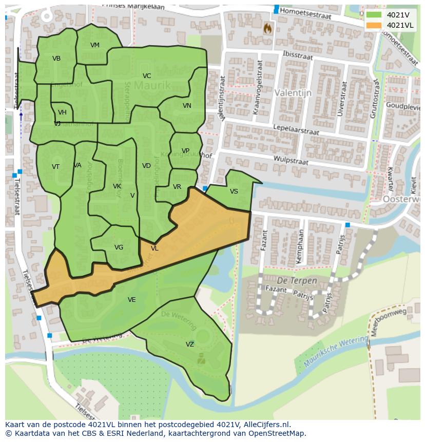 Afbeelding van het postcodegebied 4021 VL op de kaart.