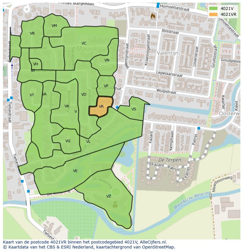 Afbeelding van het postcodegebied 4021 VR op de kaart.