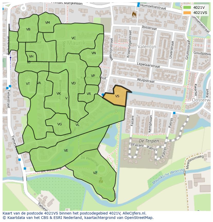 Afbeelding van het postcodegebied 4021 VS op de kaart.