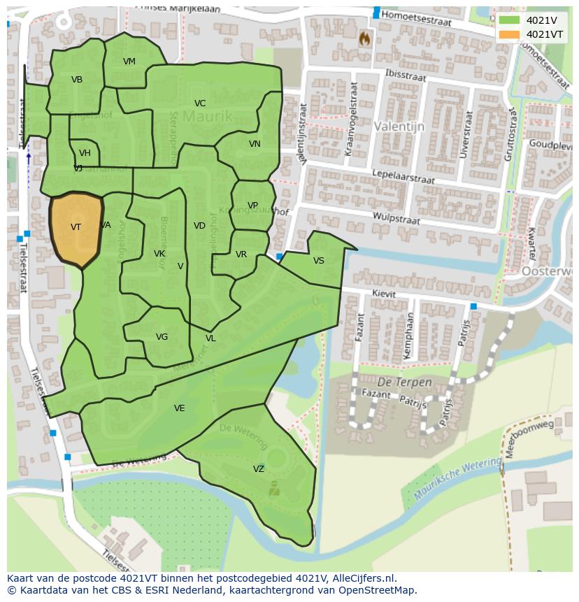 Afbeelding van het postcodegebied 4021 VT op de kaart.