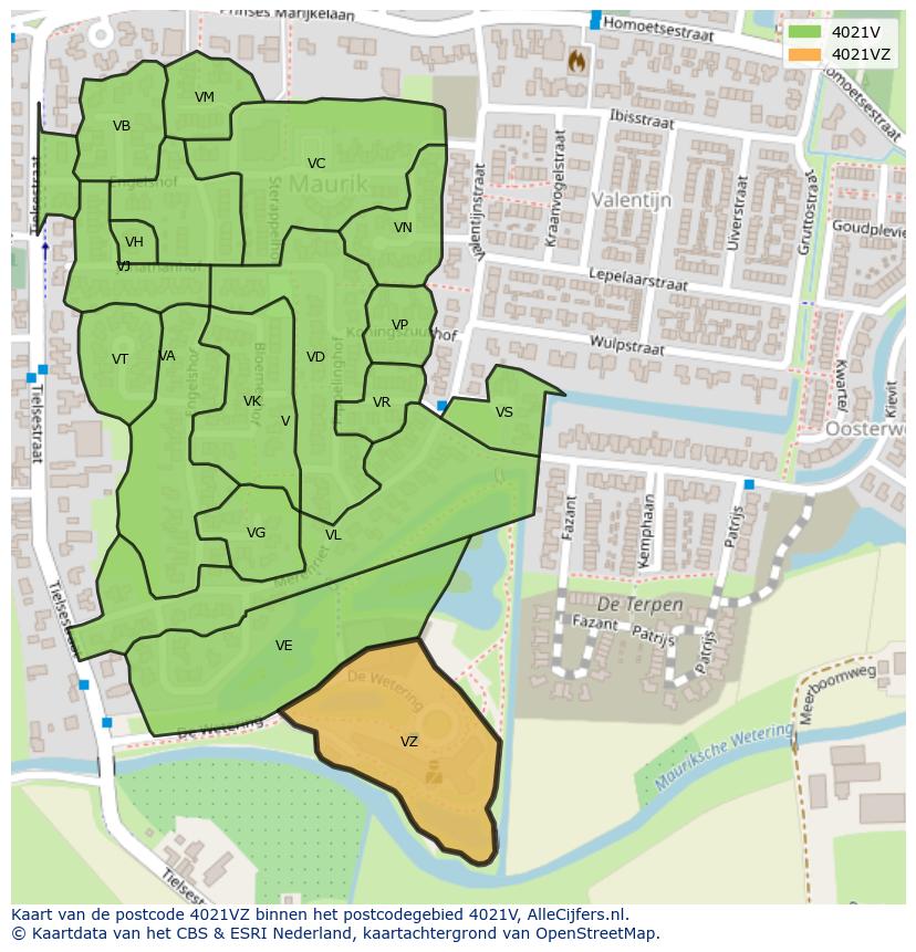 Afbeelding van het postcodegebied 4021 VZ op de kaart.
