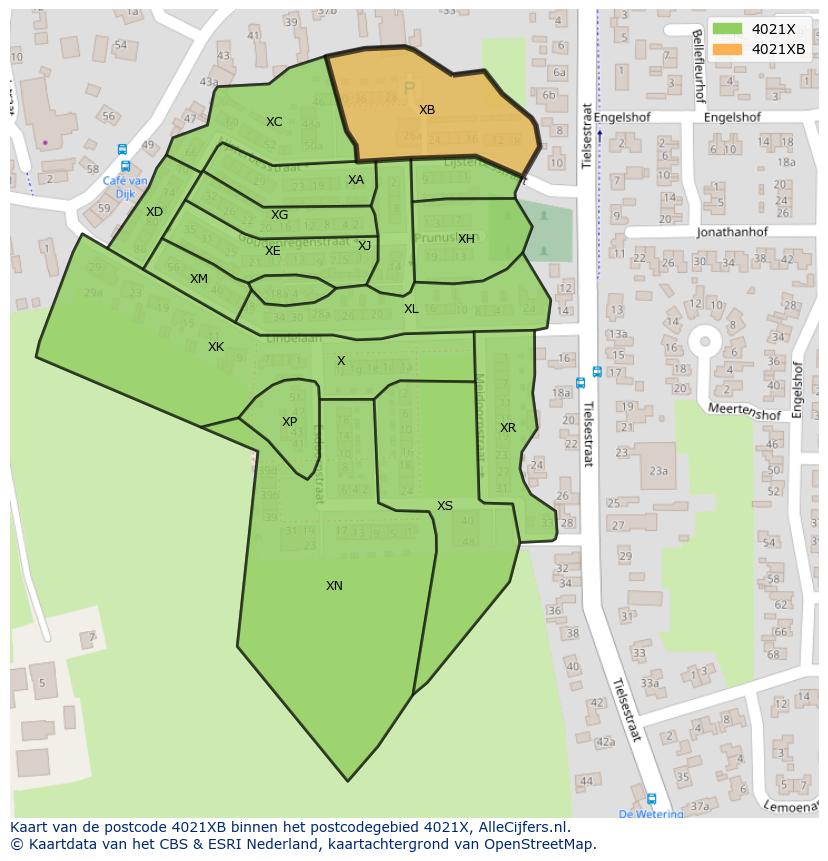 Afbeelding van het postcodegebied 4021 XB op de kaart.
