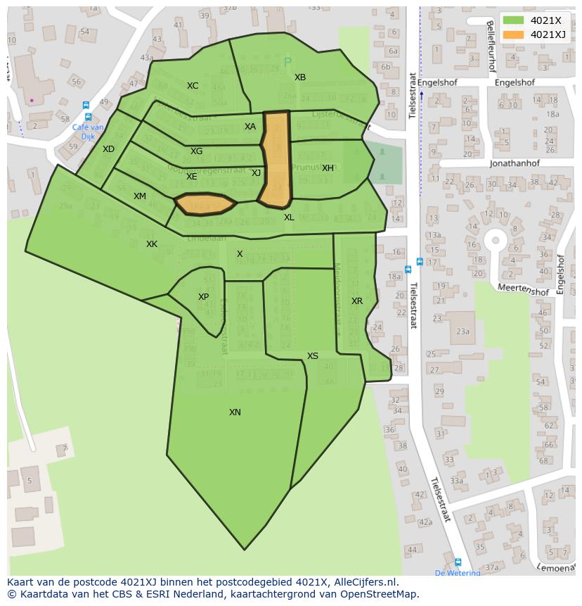 Afbeelding van het postcodegebied 4021 XJ op de kaart.