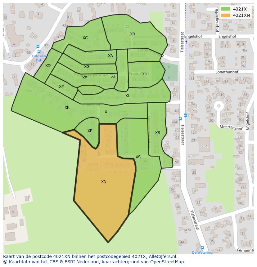 Afbeelding van het postcodegebied 4021 XN op de kaart.