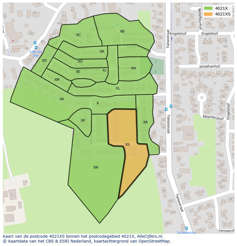 Afbeelding van het postcodegebied 4021 XS op de kaart.