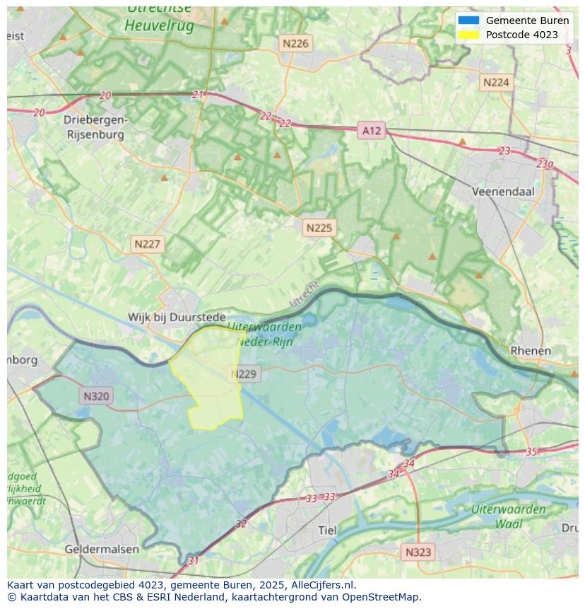 Afbeelding van het postcodegebied 4023 op de kaart.