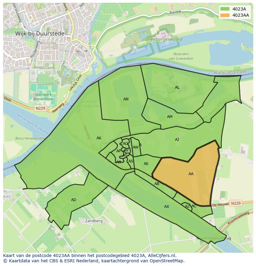 Afbeelding van het postcodegebied 4023 AA op de kaart.
