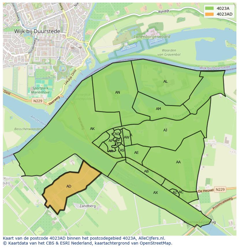 Afbeelding van het postcodegebied 4023 AD op de kaart.
