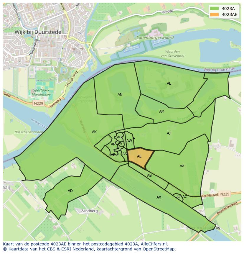 Afbeelding van het postcodegebied 4023 AE op de kaart.