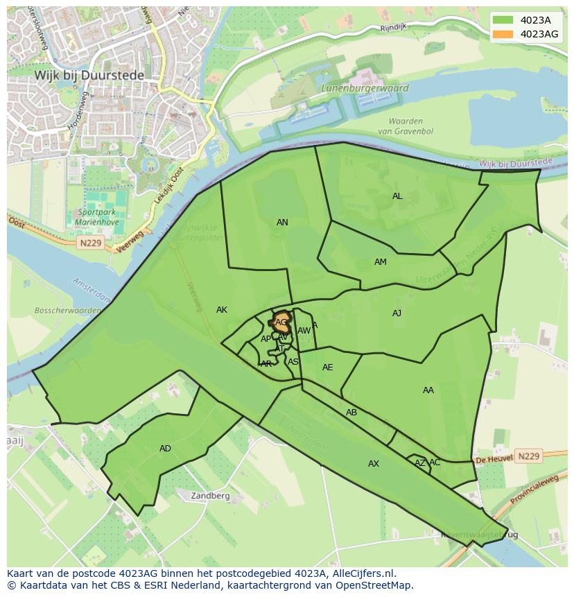 Afbeelding van het postcodegebied 4023 AG op de kaart.
