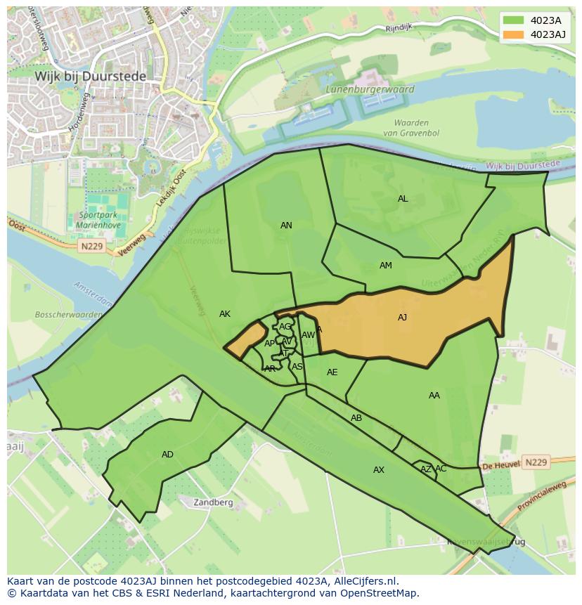 Afbeelding van het postcodegebied 4023 AJ op de kaart.
