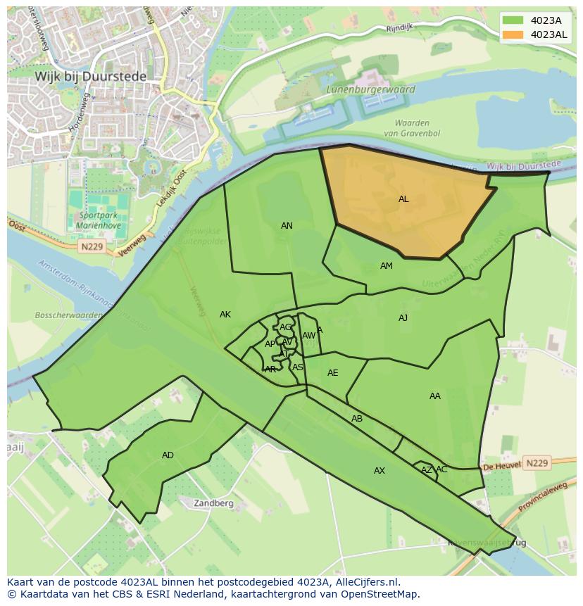 Afbeelding van het postcodegebied 4023 AL op de kaart.