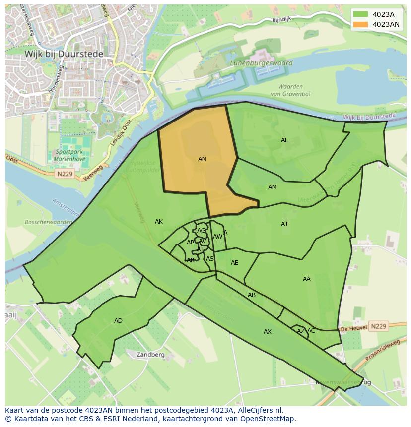 Afbeelding van het postcodegebied 4023 AN op de kaart.