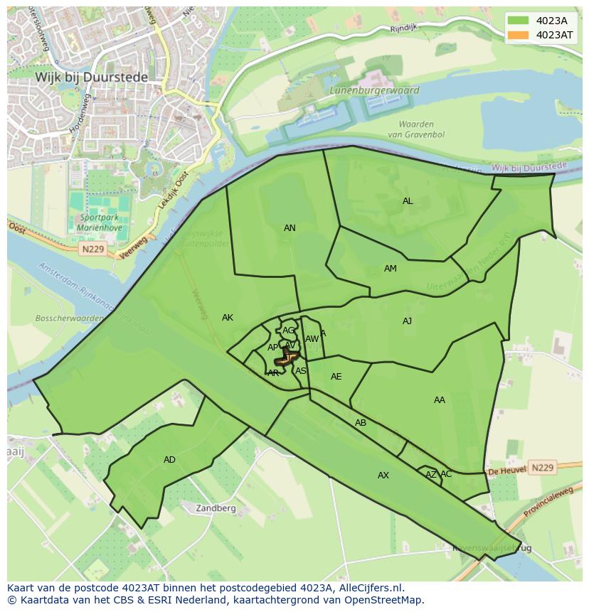 Afbeelding van het postcodegebied 4023 AT op de kaart.
