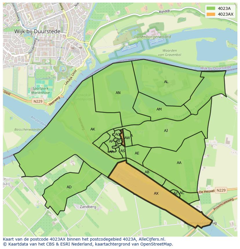 Afbeelding van het postcodegebied 4023 AX op de kaart.