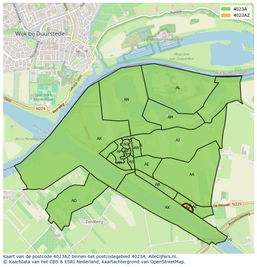 Afbeelding van het postcodegebied 4023 AZ op de kaart.