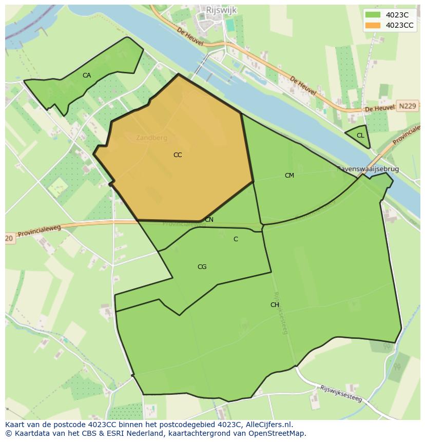 Afbeelding van het postcodegebied 4023 CC op de kaart.